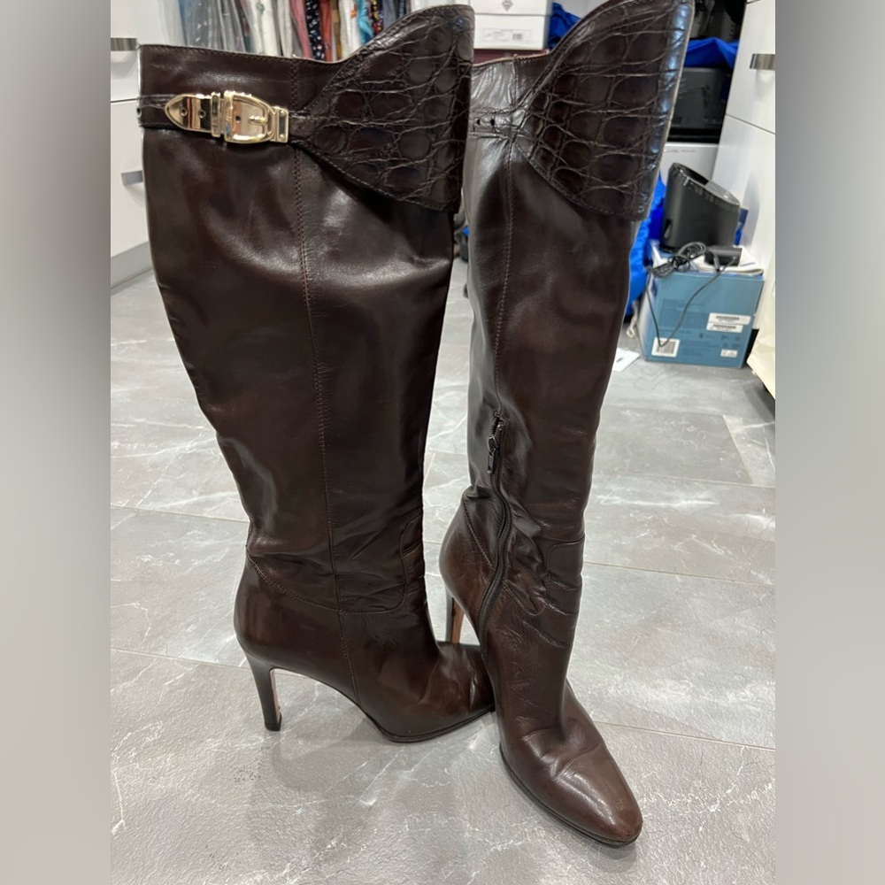 Gucci brown leather and crocodile alligator boots sz 7.5